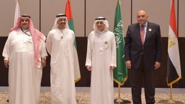 وزیران خارجه عربستان، امارات، بحرین و مصر 