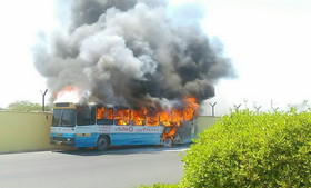 آتش‌سوزی در اتوبوس دانش‌آموزان کرجی