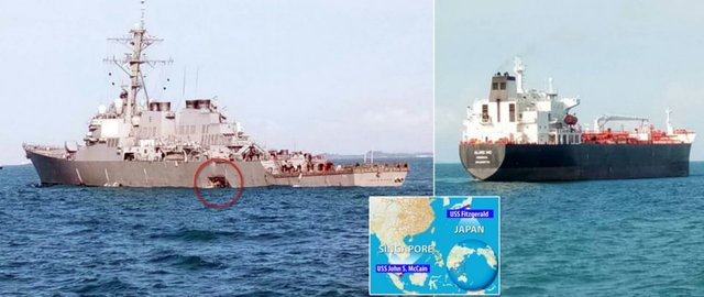 مفقود شدن ۱۰ ملوان آمریکایی در برخورد ناوشکن این کشور با یک نفتکش