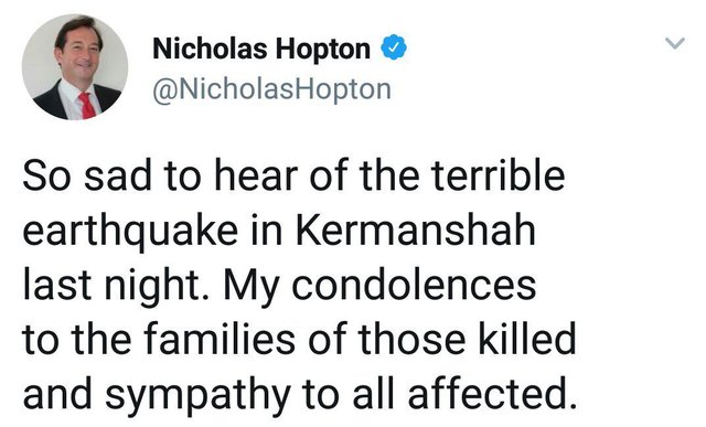 سفیر انگلیس در تهران با زلزله‌زدگان غرب ایران ابراز همدردی کرد