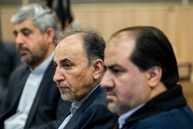محمدعلی نجفی شهردار تهران و احد صادقی رئیس سازمان پیشگیری و مدیریت بحران شهر تهران در جلسه اضطراری ستاد مدیریت بحران شهر تهران
