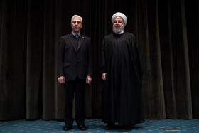  حسن روحانی و منصور غلامی در مراسم اختتامیه سی‌و یکمین جشنواره بین‌المللی خوارزمی