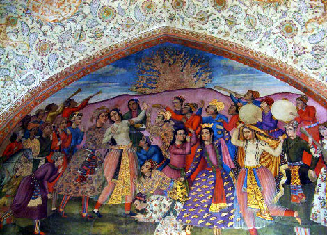 نقاشی چهارشنبه سوری در چهل‌ستون اصفهان