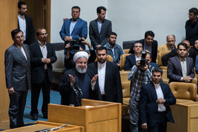  حسن روحانی رییس جمهور در مراسم دوازدهمین سالروز ملی فناوری هسته‌ای