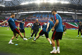 تمرین تیم ملی اسپانیا پیش از بازی با ایران در شهر کازان روسیه