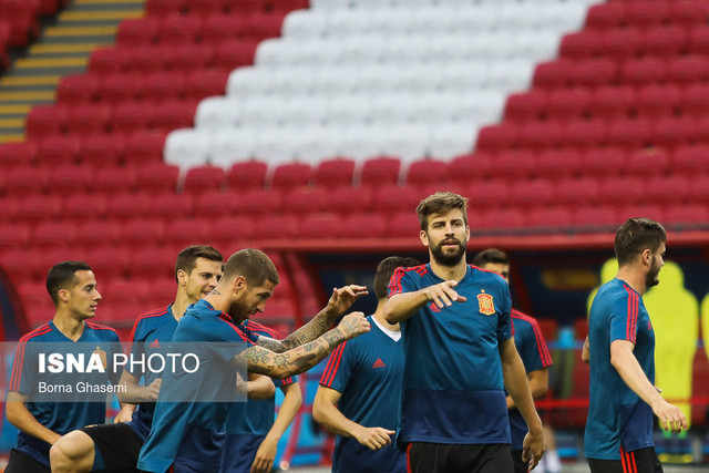 تمرین تیم ملی اسپانیا پیش از بازی با ایران در شهر کازان روسیه