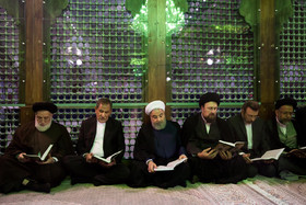 محمود علوی، محمود واعظی، سیدحسن خمینی، حسن روحانی، اسحاق جهانگیری، سیدمحمدعلی شهیدی در مراسم تجدید میثاق اعضای هیأت دولت با آرمانهای امام خمینی (ره)