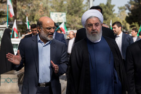 حسن روحانی و عبدالعلی علیعسگری در حاشیه مراسم تجدید میثاق اعضای هیأت دولت با آرمانهای امام خمینی (ره)