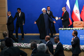نشست مطبوعاتی رییسان جمهور ایران، روسیه و ترکیه در نشست سه جانبه تهران