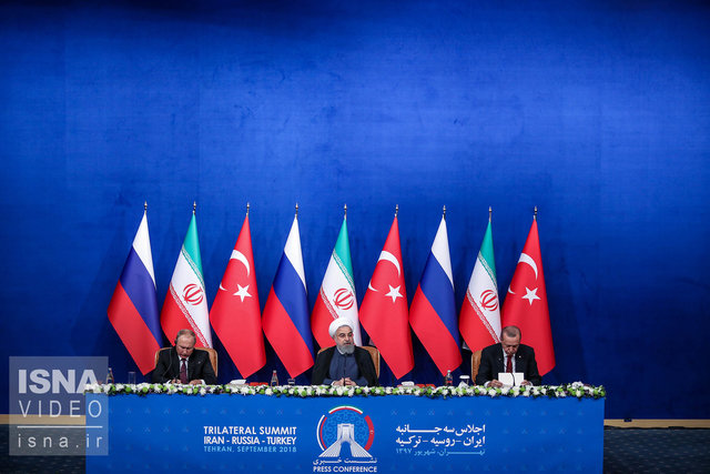 ویدئو / نشست مطبوعاتی روحانی، پوتین و اردوغان 