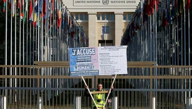 تظآهرات جلیقه زردها مقابل دفتر سازمان ملل در ژنو