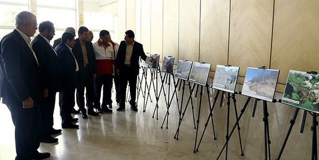 بازدید رئیس مجلس و ۴ وزیر از نمایشگاه عکس مناطق سیل‌زده لرستان + تصویر