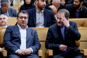 Minister of Industry, Mining and Trade Reza Rahmani (L) and Iranian First Vice-President Es'haq Jahangiri are seen on the sidelines of the commemoration ceremony of "World Standards Day", Tehran, Iran, October 8, 2019.