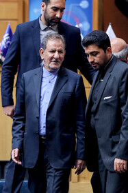 Iranian First Vice-President Es'haq Jahangiri (L) delivers a speech in the commemoration ceremony of "World Standards Day", Tehran, Iran, October 8, 2019.