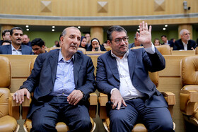 Minister of Industry, Mining and Trade Reza Rahmani (R) is seen on the sidelines of the commemoration ceremony of "World Standards Day", Tehran, Iran, October 8, 2019.