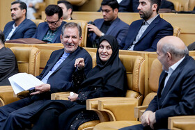 Iranian First Vice-President Es'haq Jahangiri (L) is seen on the sidelines of the commemoration ceremony of "World Standards Day", Tehran, Iran, October 8, 2019.