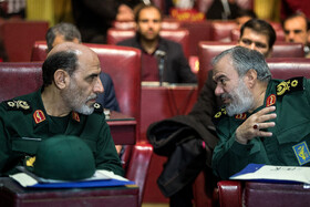 سردار فدوی، جانشین فرمانده سپاه پاسداران انقلاب اسلامی و سردار سپهر جانشین سازمان بسیج مستضعفین در همایش بسیج حقوق‌دانان