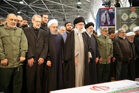 Iran's Supreme Leader Ayatollah Ali Khamenei leads the prayer at the funeral of the late commander of IRGC General Qassem Soleimani and his accompanies, January 6, 2020.