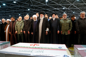 Iran's Supreme Leader Ayatollah Ali Khamenei leads the prayer at the funeral of the late commander of IRGC General Qassem Soleimani and his accompanies, January 6, 2020.