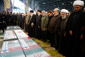 Iran's Supreme Leader Ayatollah Ali Khamenei leads the prayer at the funeral of the late commander of IRGC General Qassem Soleimani and his accompanies, January 6, 2020.