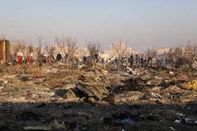 The wreckage of a Ukrainian passenger plane which crashd a few minutes after taking off from Tehran’s Imam Khomeini International Airport, is seen in the photo, Tehran, Iran, January 8, 2020.