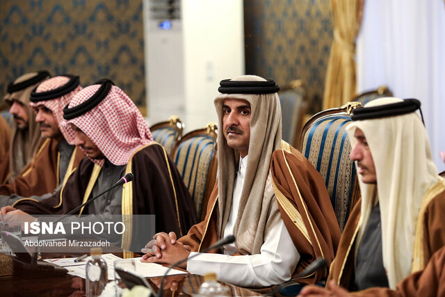 مذاکرات دو جانبه شیخ تمیم بن حمد بن خلیفه آل ثانی امیر قطر با حسن روحانی رییس جمهور
