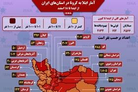 اینفوگرافیک / آمار ابتلا به کرونا در استان‌ها از ابتدا تا ۱۸ اسفند 