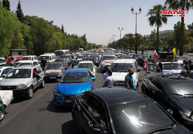 راهپیمایی خودرویی در دمشق به مناسبت روز جهانی قدس
