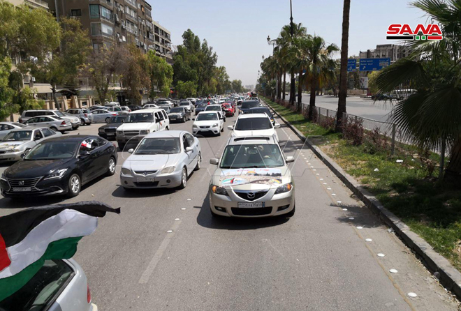 راهپیمایی خودرویی در دمشق به مناسبت روز جهانی قدس