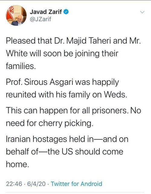 ظریف خبر تبادل زندانیان ایرانی و آمریکایی را تایید کرد
