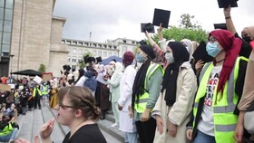 تظاهرات در بلژیک علیه ممنوعیت حجاب در دانشگاه‌ها