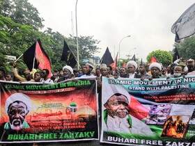 راهپیمایی طرفداران شیخ زکزاکی در پایتخت نیجریه با پرچم‌های حسینی