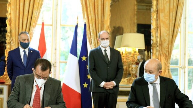 دیدار الکاظمی با نخست وزیر فرانسه و امضای ۳ یادداشت "حسن نیت"