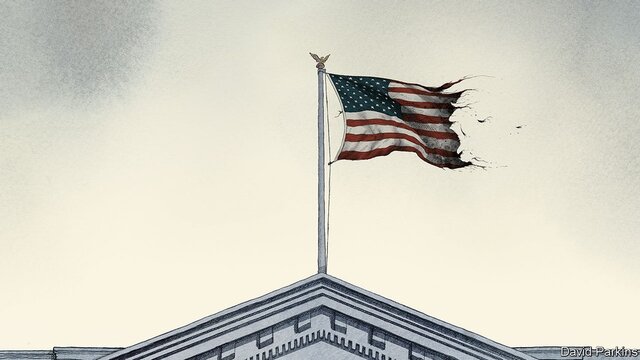 تصویر پرچم پاره آمریکا بر فراز کاخ سفید / نشریه «اکونومیست» منتشر کرد