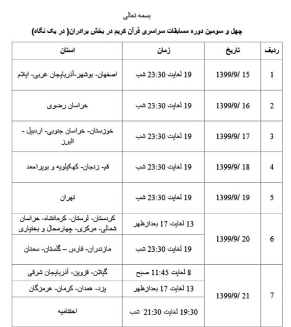 آغاز پخش تلویزیونی و داوری اجرای شرکت‌کنندگان در مسابقات قرآن 2