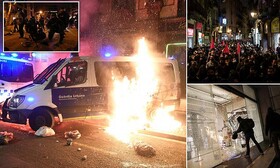 معترضان در بارسلونا به طرف نیروهای مجری قانون سنگ پرتاب کردند
