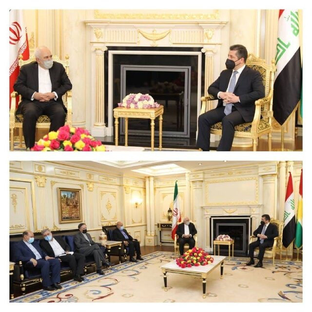 تاکید ظریف و مسرور بارزانی بر عدم اجازه به اقدامات ضد ایرانی در کردستان عراق