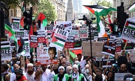 تظاهرات در لندن برای توقف حمایت گروه ۷ از رژیم صهیونیستی