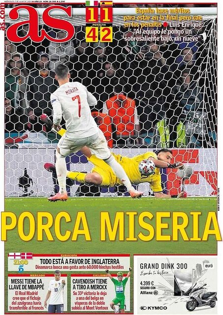 واکنش روزنامه‌های ایتالیا و اسپانیا به بازی فوتبالِ دیشب این دو تیم 