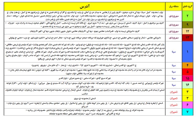 جداول خاموشی‌های احتمالی تهران منتشر شد