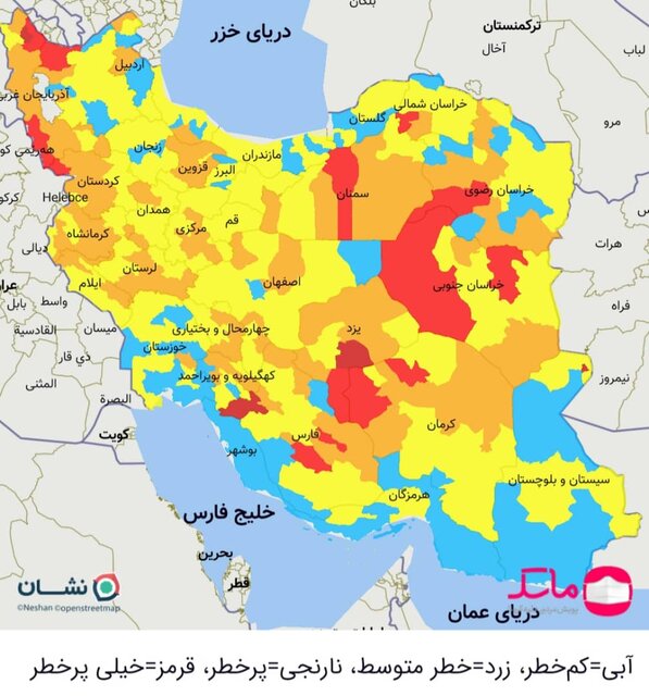 نقشه جدید رنگ‌بندی کرونایی/ کاهش شهرهای قرمز