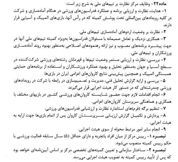 مواد حذفی اساسنامه کمیته ملی المپیک چیست؟