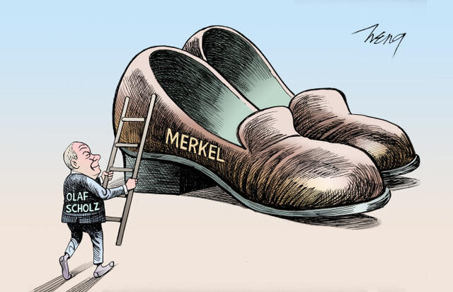 طرح روزنامه فرانسوی از کفشهای بزرگ مرکل