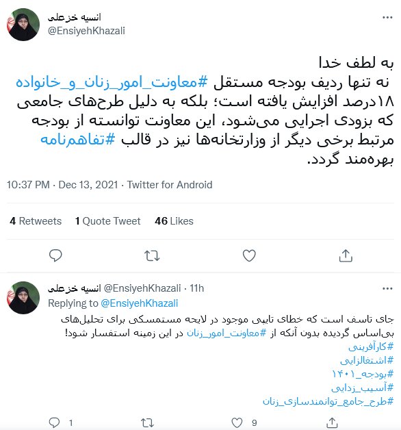«خطای تایپی» لایحه بودجه ۱۴۰۱ و رد شائبههای نفی استقلال معاونت زنان