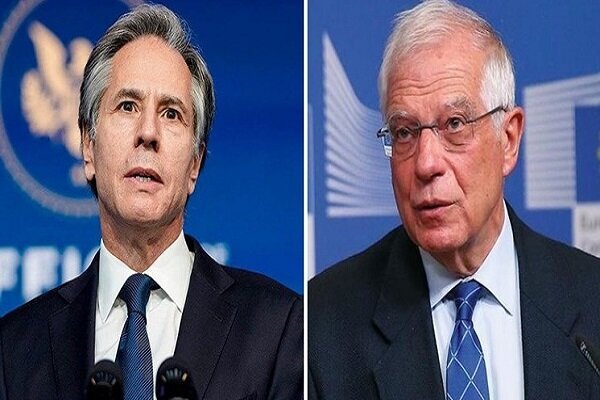 از راست؛ جوزپ بورل، مسئول روابط خارجه اتحادیه اروپا و آنتونی بلینکن، وزیر امور خارجه آمریکا جوزپ بورل: آماده پاسخ شدید به اقدامات بعدی روسیه هستیم