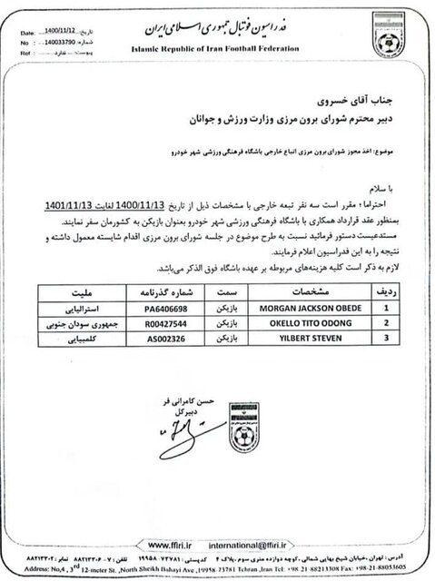 ۳ بازیکن خارجی در آستانه پیوستن به شهرخودرو/ مورد عجیب بازیکن استرالیایی مد نظر سیدعباسی