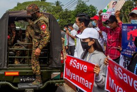 اعتراض مخالفان در میانمار در سالگرد کودتای ارتش