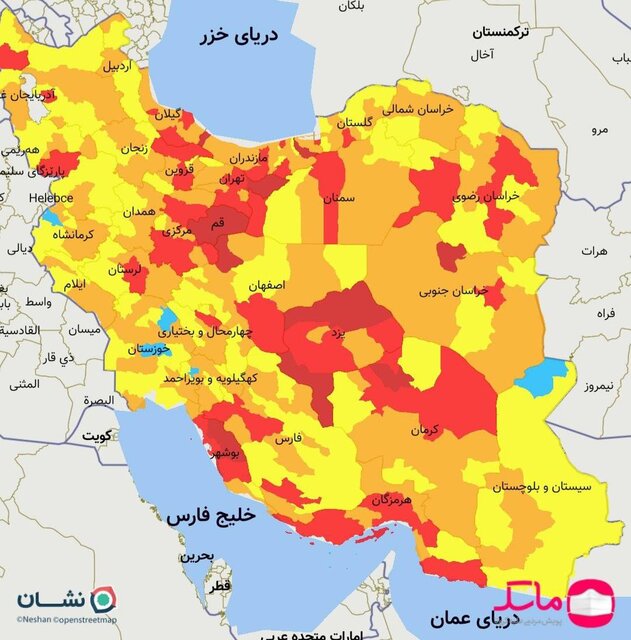 آخرین رنگ‌بندی کرونایی شهرهای کشور /77 شهر در وضعیت قرمز کرونا