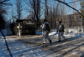سربازان اوکراینی در چرنوبیل مانور جنگ شهری برگزار کردند