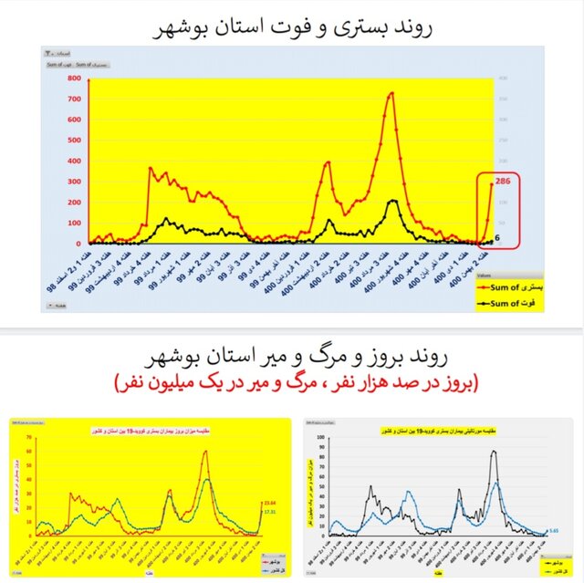 افزایش بارز "بستری" و "فوت" کرونایی در عمده استان‌های کشور + نمودار